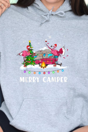 Camping RV Santa Wine Merry Camper Flamingo Hoodie