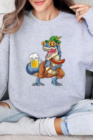 Dinosaur Oktoberfest Lederhosen T rex Beer Sweatshirt