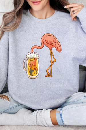 Flamingo Drinking Beer Sweatshirt