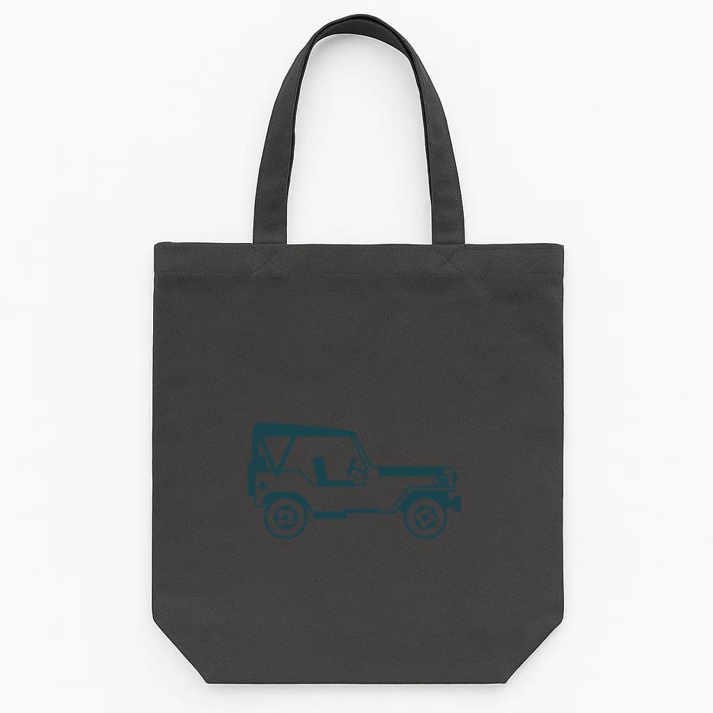 Jeep Vehicle Car Body Wheel Detailed Silhouette Canvas Tote Bag 
