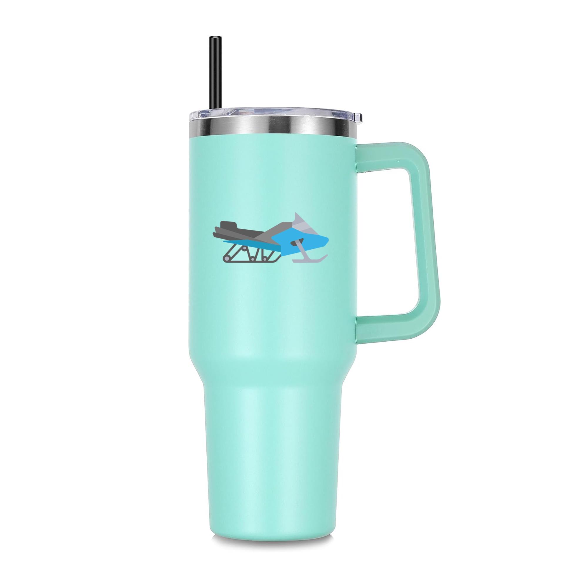 Semi Flat Blue Snowmobile 40oz Stainless Steel Tumbler - Image 3