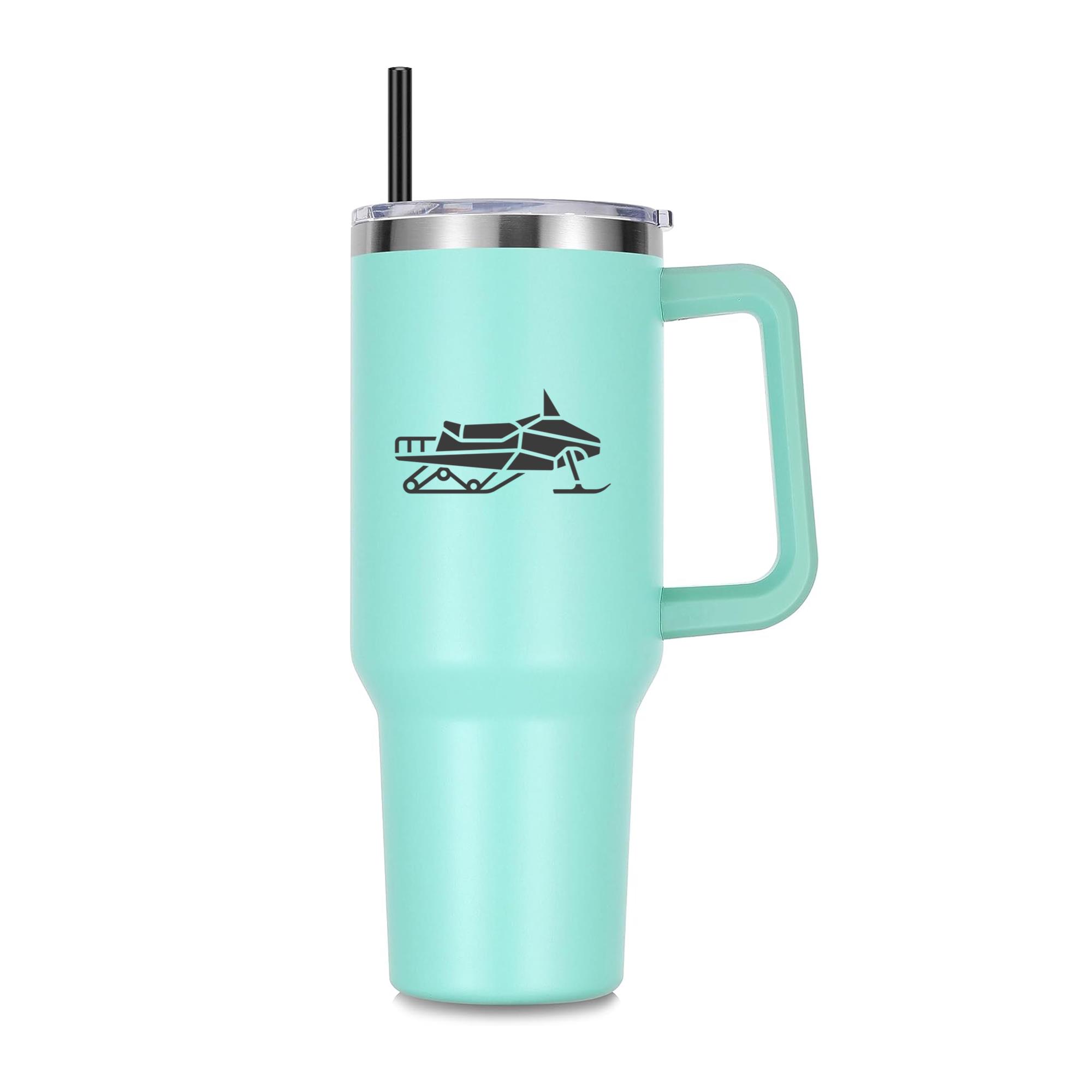 Side Simple Snowmobile Silhouette 40oz Stainless Steel Tumbler - Image 3