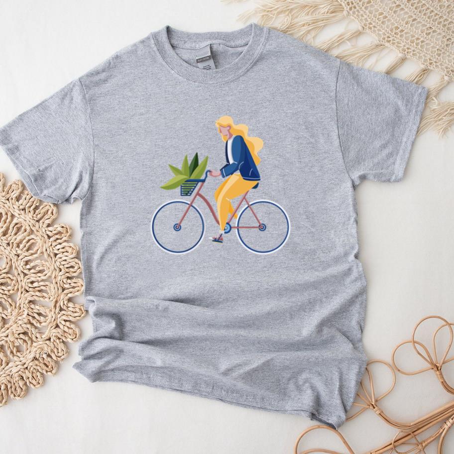 Woman Riding A Bike Flat Design T-Shirt